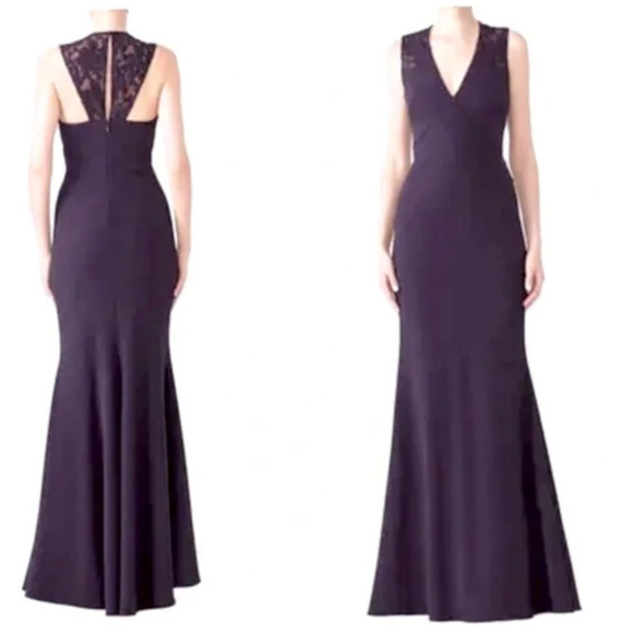 JS Collection Eggplant Ottoman Gown V-neckline Sleeveless Lace Maxi 10 - Picture 1 of 16